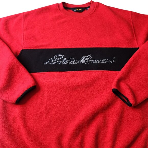Y2k Eddie Bauer EBTEK Polartec Red Pullover Fleece Crewneck Sweatshirt Size XL - Picture 2 of 9